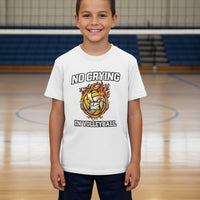 No Crying in Volleyball Funny Flame Skull Sports T-Shirt WHITE - FRONT