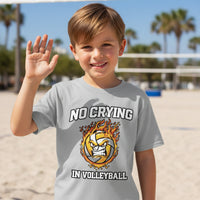 No Crying in Volleyball Funny Flame Skull Sports T-Shirt Sport Grey - FRONT