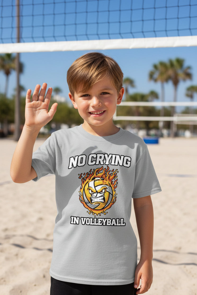No Crying in Volleyball Funny Flame Skull Sports T-Shirt Sport Grey - FRONT