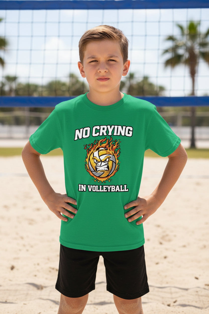 No Crying in Volleyball Funny Flame Skull Sports T-Shirt Irish Green - FRONT