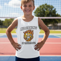 No Crying in Volleyball Funny Flame Skull Sports Tank Top Solid White Triblend - FRONT