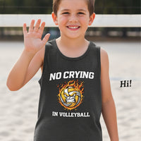 No Crying in Volleyball Funny Flame Skull Sports Tank Top DARK GREY HEATHER - FRONT