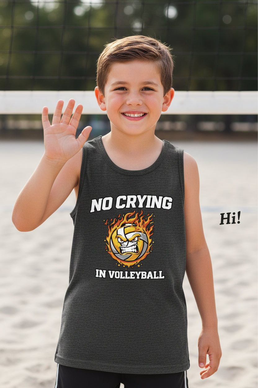 No Crying in Volleyball Funny Flame Skull Sports Tank Top DARK GREY HEATHER - FRONT