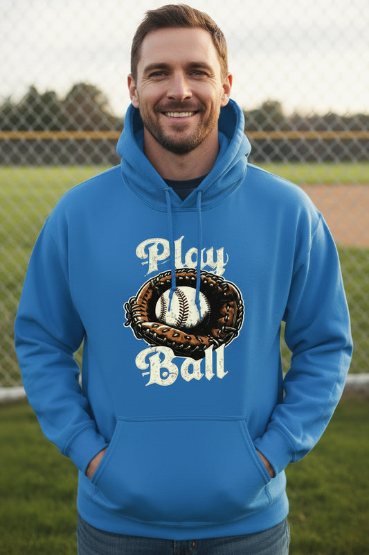 Play Ball Illustration Hoodie for Men – Timeless Baseball Inspired Artwork Royal - FRONT