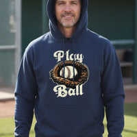 Play Ball Illustration Hoodie for Men – Timeless Baseball Inspired Artwork NAVY - FRONT