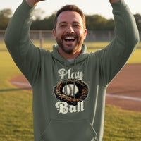 Play Ball Illustration Hoodie for Men – Timeless Baseball Inspired Artwork MILITARY GREEN - FRONT