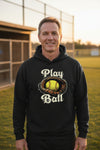 Play Ball Illustration Hoodie for Men – Timeless Softball Inspired Artwork BLACK - FRONT