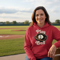 Play Ball Illustration Hoodie for Women – Timeless Baseball Inspired Artwork RED - FRONT