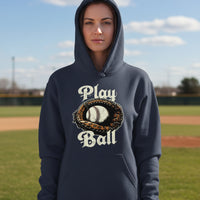 Play Ball Illustration Hoodie for Women – Timeless Baseball Inspired Artwork NAVY - FRONT