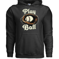 Play Ball Illustration Hoodie for Women – Timeless Baseball Inspired Artwork BLACK- FRONT