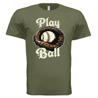 Play Ball Illustration T-Shirt for Men – Timeless Baseball Inspired Artwork MILITARY GREEN - FRONT