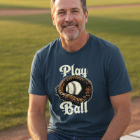 Play Ball Illustration T-Shirt for Men – Timeless Baseball Inspired Artwork MIDNIGHT NAVY - FRONT