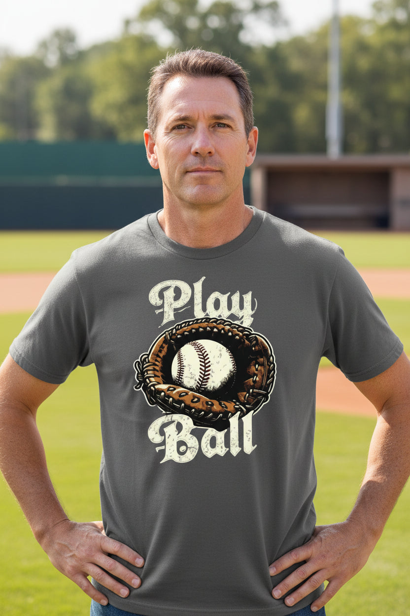 Play Ball Illustration T-Shirt for Men – Timeless Baseball Inspired Artwork Heavy Metal - FRONT