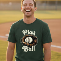 Play Ball Illustration T-Shirt for Men – Timeless Baseball Inspired Artwork FOREST GREEN - FRONT