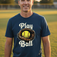 Play Ball Illustration T-Shirt for Men – Timeless Softball Inspired Artwork MIDNIGHT NAVY - FRONT