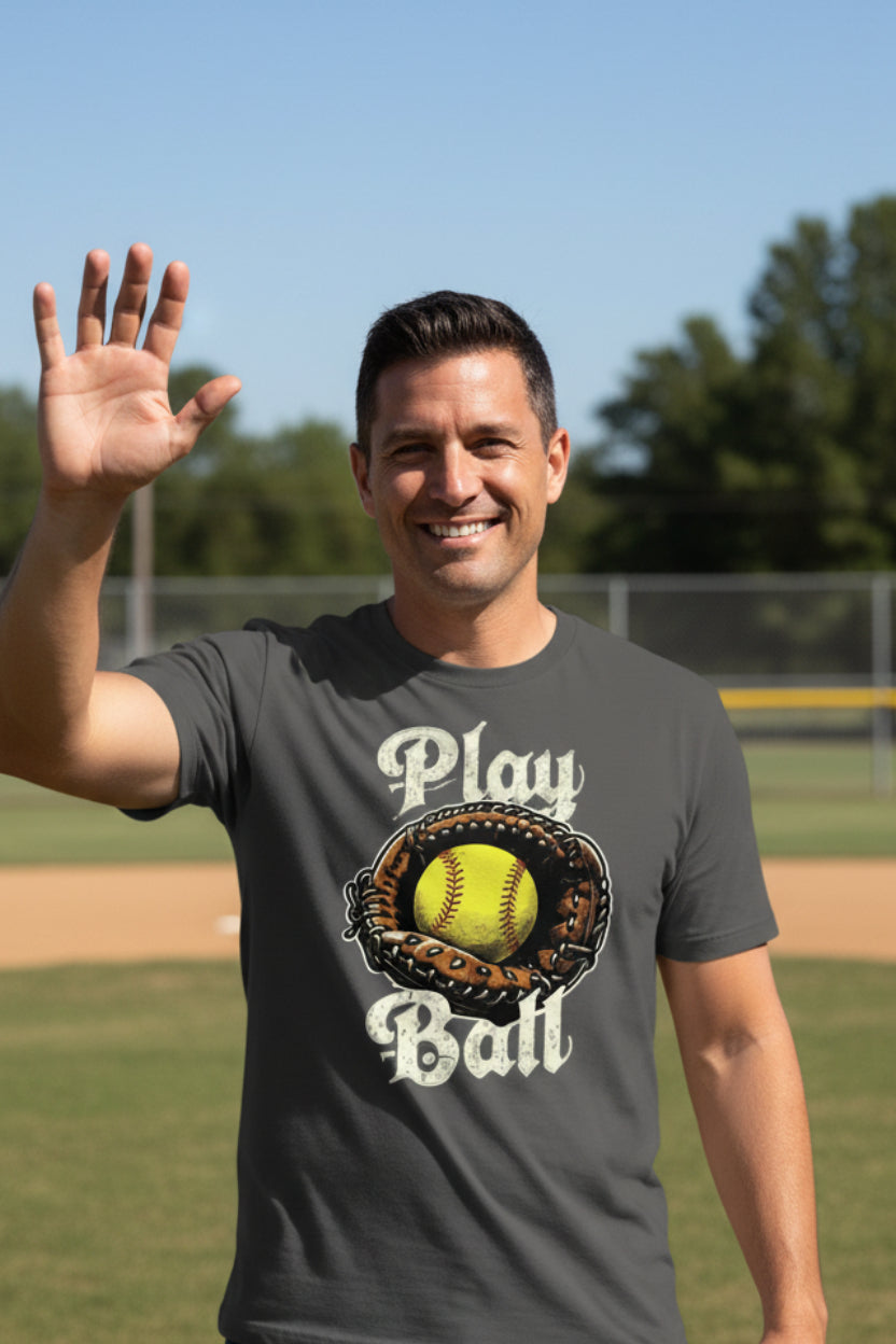 Play Ball Illustration T-Shirt for Men – Timeless Softball Inspired Artwork Heavy Metal - FRONT