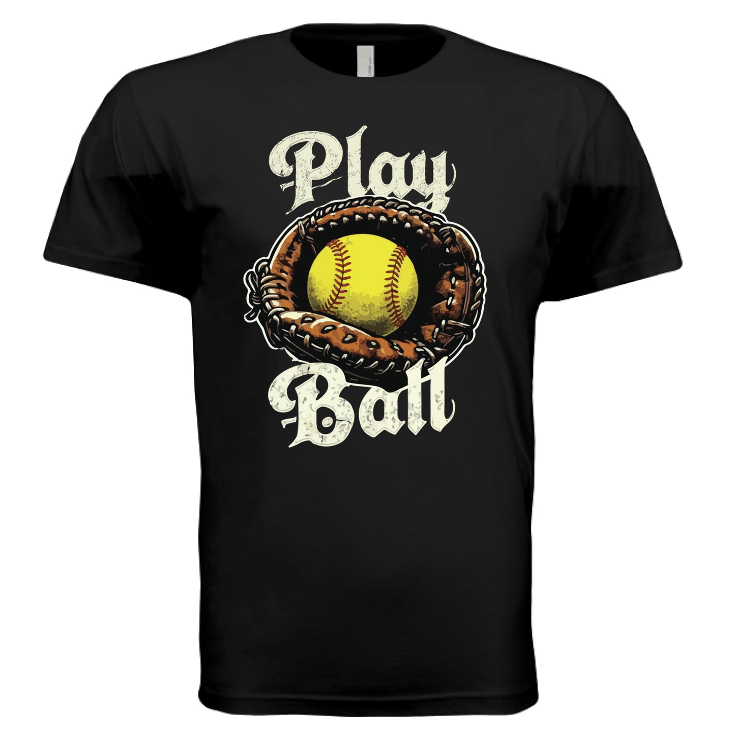 Play Ball Illustration T-Shirt for Men – Timeless Softball Inspired Artwork BLACK- FRONT