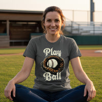 Play Ball Illustration T-Shirt for Women – Timeless Baseball Inspired Artwork DEEP HEATHER - FRONT