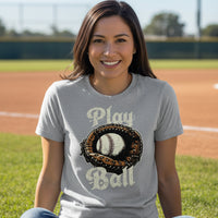 Play Ball Illustration T-Shirt for Women – Timeless Baseball Inspired Artwork ATHLETIC HEATHER - FRONT
