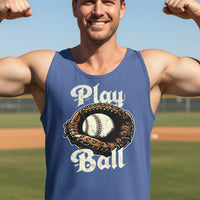 Play Ball Illustration Tank Top for Men – Timeless Baseball Inspired Artwork TRUE ROYAL - FRONT