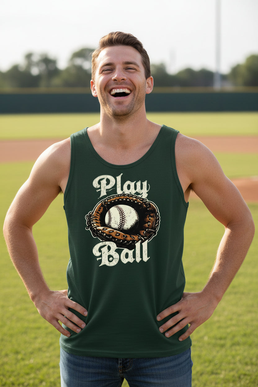 Play Ball Illustration Tank Top for Men – Timeless Baseball Inspired Artwork Forest - FRONT