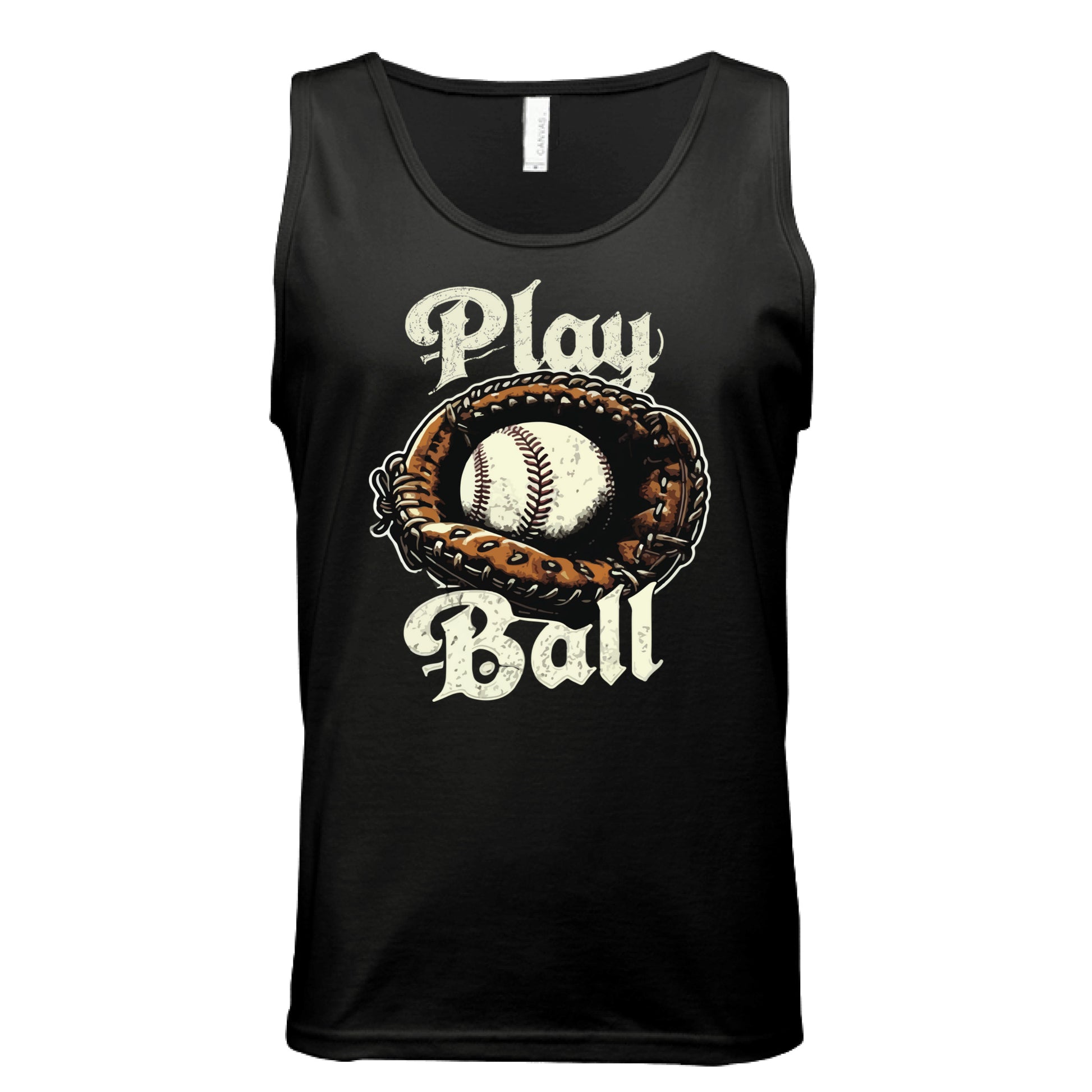 Play Ball Illustration Tank Top for Men – Timeless Baseball Inspired Artwork BLACK- FRONT