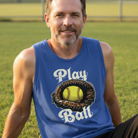 Play Ball Illustration Tank Top for Men – Timeless Softball Inspired Artwork TRUE ROYAL - FRONT