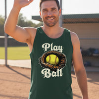 Play Ball Illustration Tank Top for Men – Timeless Softball Inspired Artwork Forest - FRONT