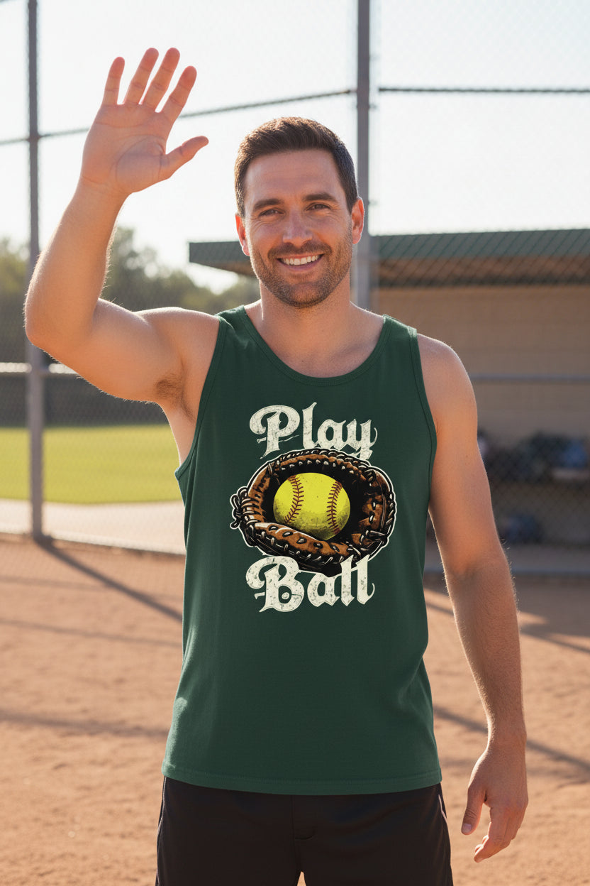 Play Ball Illustration Tank Top for Men – Timeless Softball Inspired Artwork Forest - FRONT