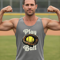 Play Ball Illustration Tank Top for Men – Timeless Softball Inspired Artwork DARK GREY - FRONT
