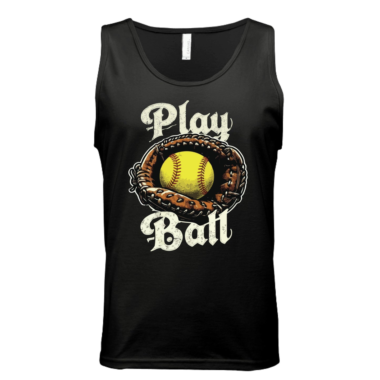 Play Ball Illustration Tank Top for Men – Timeless Softball Inspired Artwork BLACK- FRONT