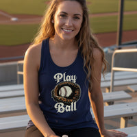 Play Ball Illustration Tank Top for Women – Timeless Baseball Inspired Artwork Midnight Navy - FRONT