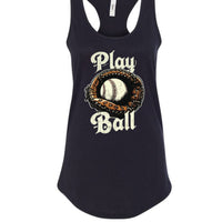 Play Ball Illustration Tank Top for Women – Timeless Baseball Inspired Artwork BLACK- FRONT