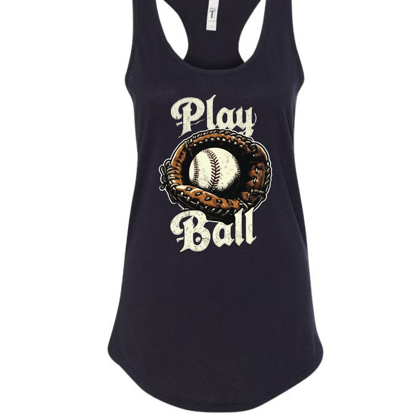 Play Ball Illustration Tank Top for Women – Timeless Baseball Inspired Artwork BLACK- FRONT
