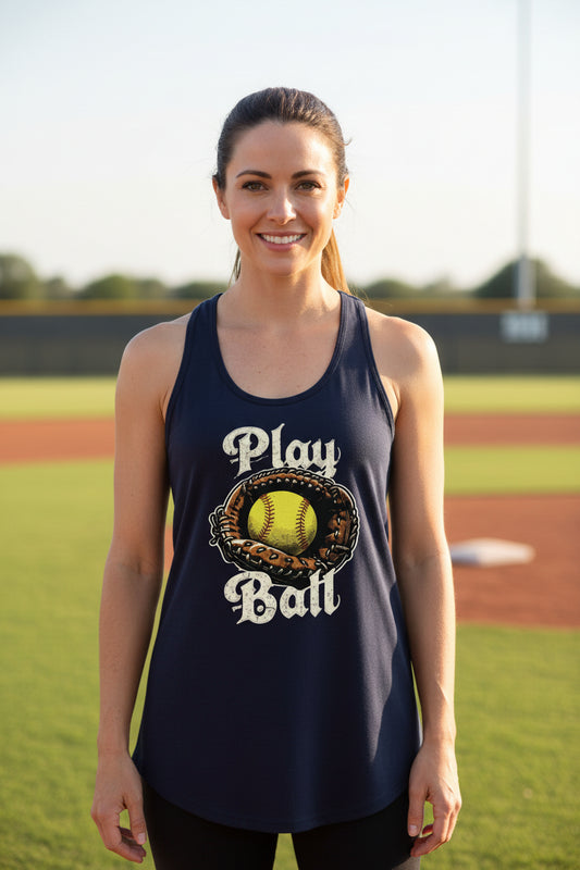 Play Ball Illustration Tank Top for Women – Timeless Softball Inspired Artwork Black - FRONT