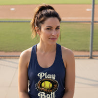 Play Ball Illustration Tank Top for Women – Timeless Softball Inspired Artwork Midnight Navy - FRONT