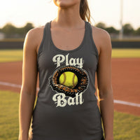 Play Ball Illustration Tank Top for Women – Timeless Softball Inspired Artwork Dark Gray - FRONT