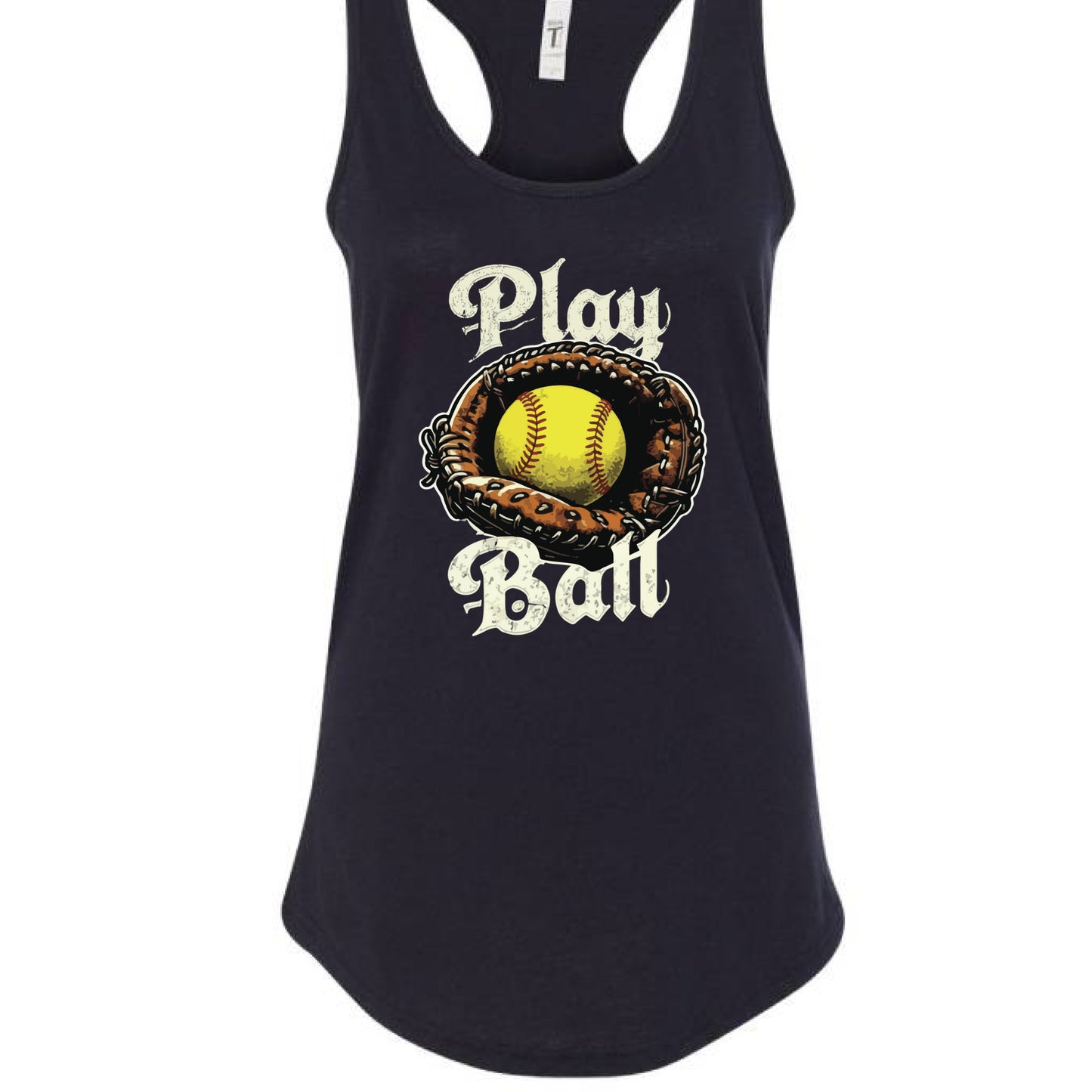 Play Ball Illustration Tank Top for Women – Timeless Softball Inspired Artwork BLACK- FRONT