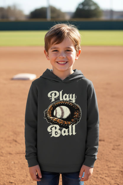 Play Ball Vintage Baseball Glove and Ball - Retro Sports Spirit Hoodie Design Black - FRONT