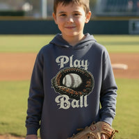 Play Ball Vintage Baseball Glove and Ball - Retro Sports Spirit Hoodie Design True Navy - FRONT