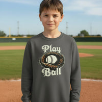 Play Ball Vintage Baseball Glove and Ball - Retro Sports Spirit Hoodie Design Iron Grey - FRONT