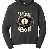 Play Ball Vintage Baseball Glove and Ball - Retro Sports Spirit Hoodie Design Black- FRONT