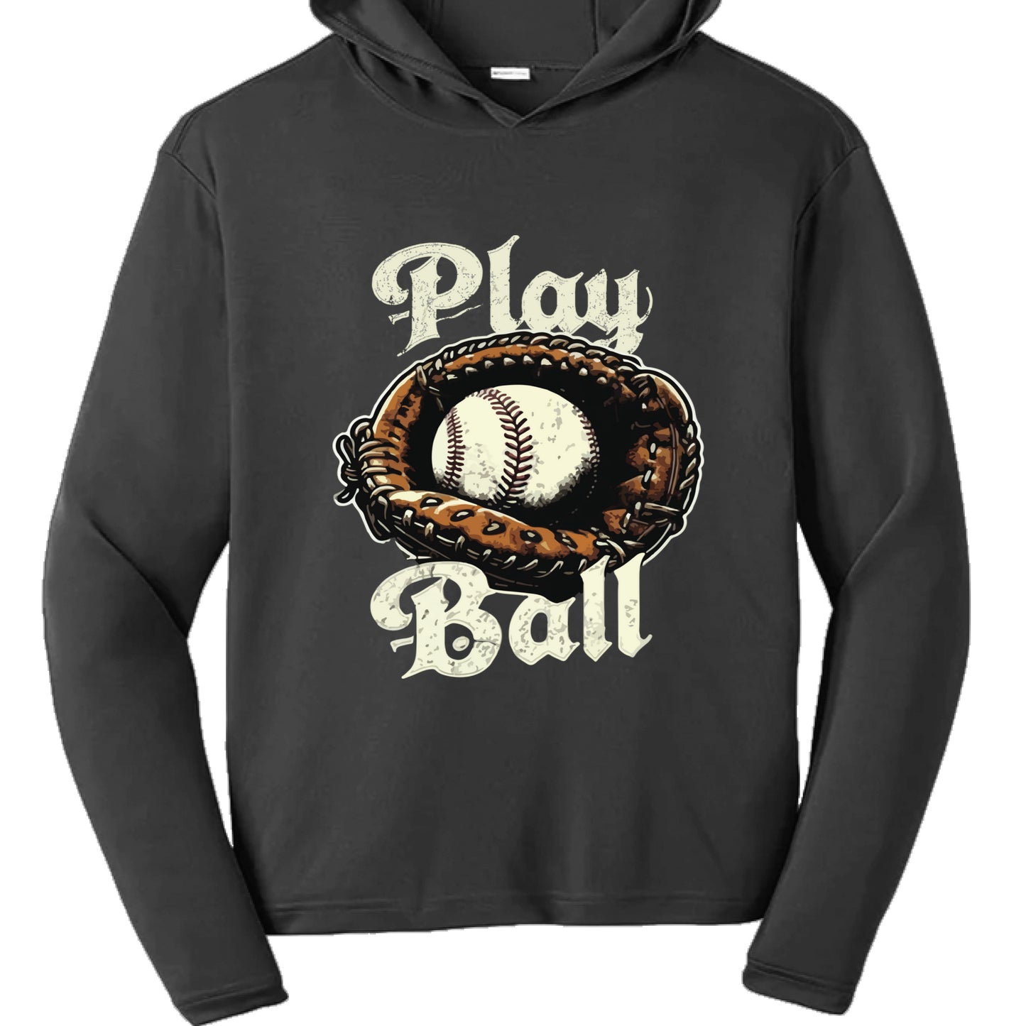 Play Ball Vintage Baseball Glove and Ball - Retro Sports Spirit Hoodie Design Black- FRONT