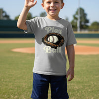 Play Ball Vintage Baseball Glove and Ball - Retro Sports Spirit T-Shirt Design Sport Grey - FRONT