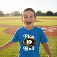 Play Ball Vintage Baseball Glove and Ball - Retro Sports Spirit T-Shirt Design Royal - FRONT