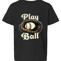 Play Ball Vintage Baseball Glove and Ball - Retro Sports Spirit T-Shirt Design Black- FRONT