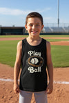 Play Ball Vintage Baseball Glove and Ball - Retro Sports Spirit Tank Top Design Solid Black Triblend - FRONT