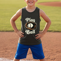Play Ball Vintage Baseball Glove and Ball - Retro Sports Spirit Tank Top Design DARK GREY HEATHER - FRONT