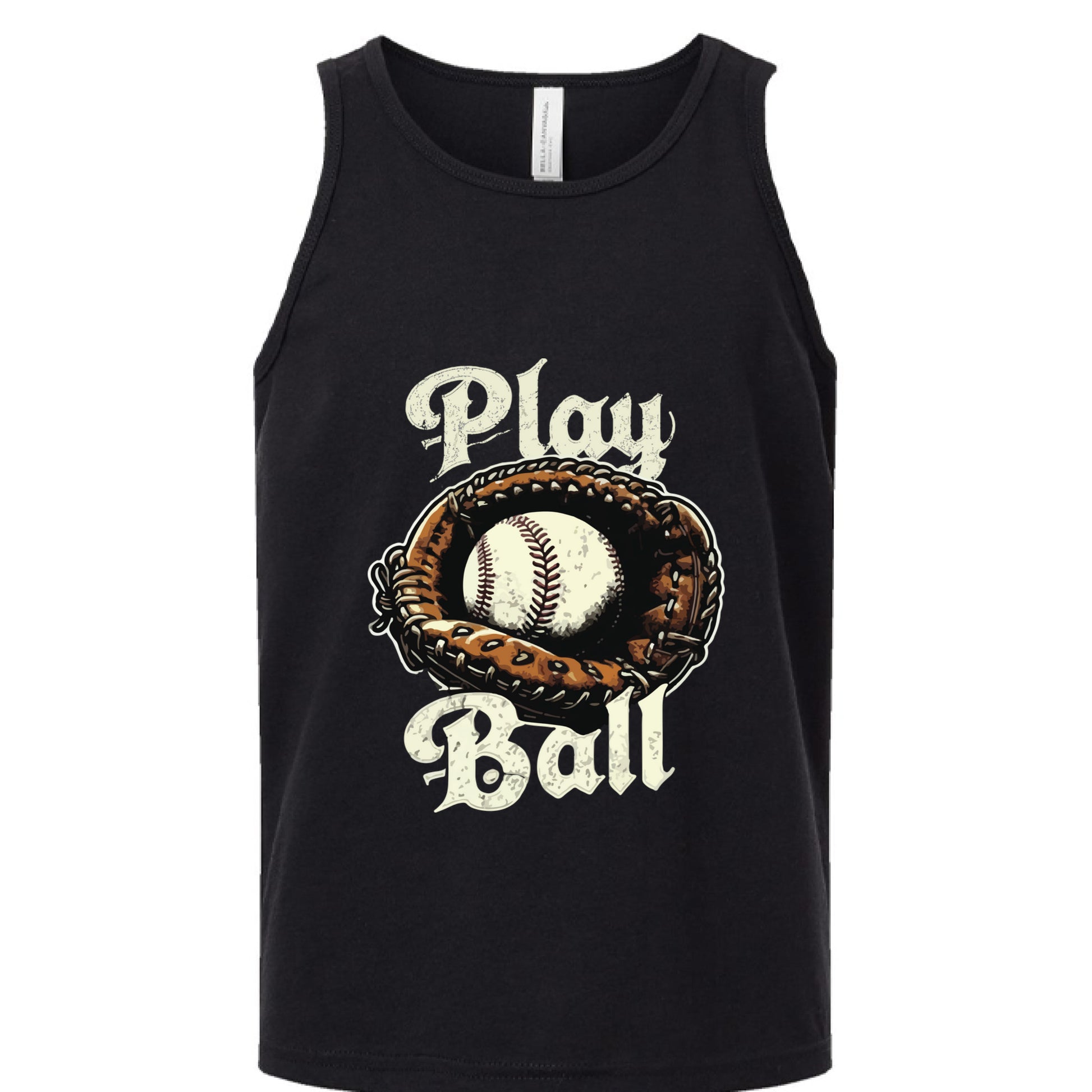 Play Ball Vintage Baseball Glove and Ball - Retro Sports Spirit Tank Top Design Solid Black Triblend - FRONT