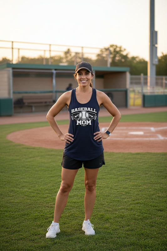 Proud Baseball Mom Vintage Sports Tank Top for Sports Fan Parent Black - FRONT